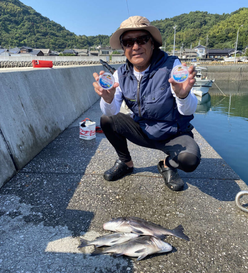 魚に見えないピンクフロロと釣れたチヌ